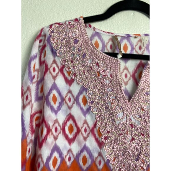 Soft Surroundings Tunic Top Women size Medium Geometric Boho Artsy Flowy Aztec - Picture 8 of 15
